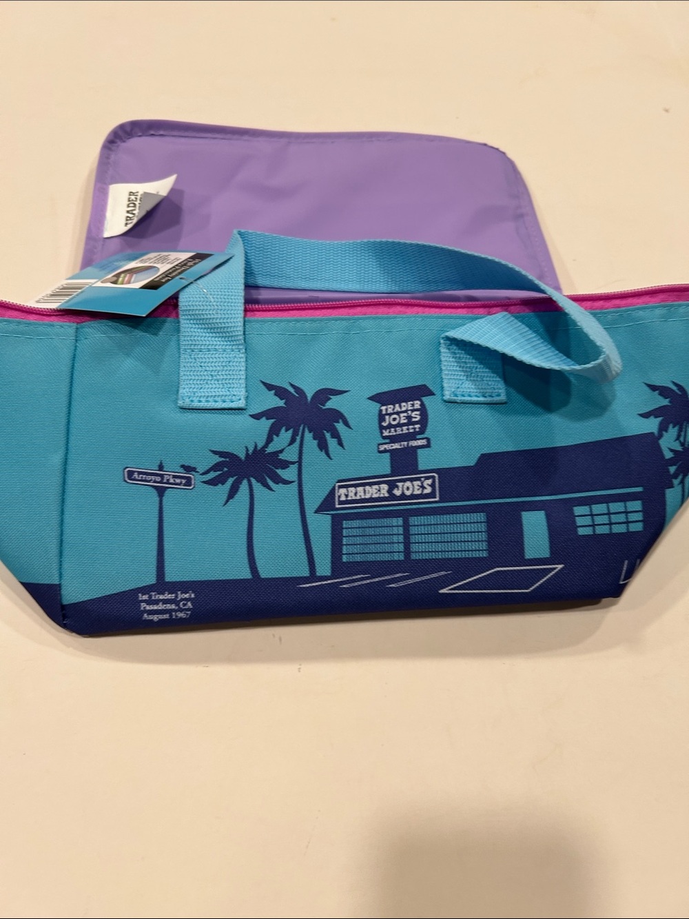 Trader Joe’s Teal & Purple Market Mini Insulated Tote Lunch Bag NWT